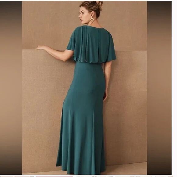 BHLDN Anthropologie Lena Dress Blouson Flutter Sleeve Maxi Gown Teal Size 8 NWT - Picture 8 of 8